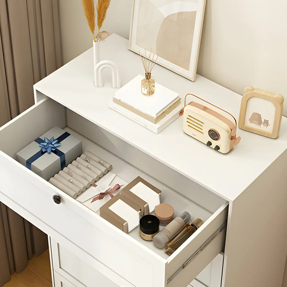 Yellow Finish Black Metal Handle Dresser with Drawers Image - 14