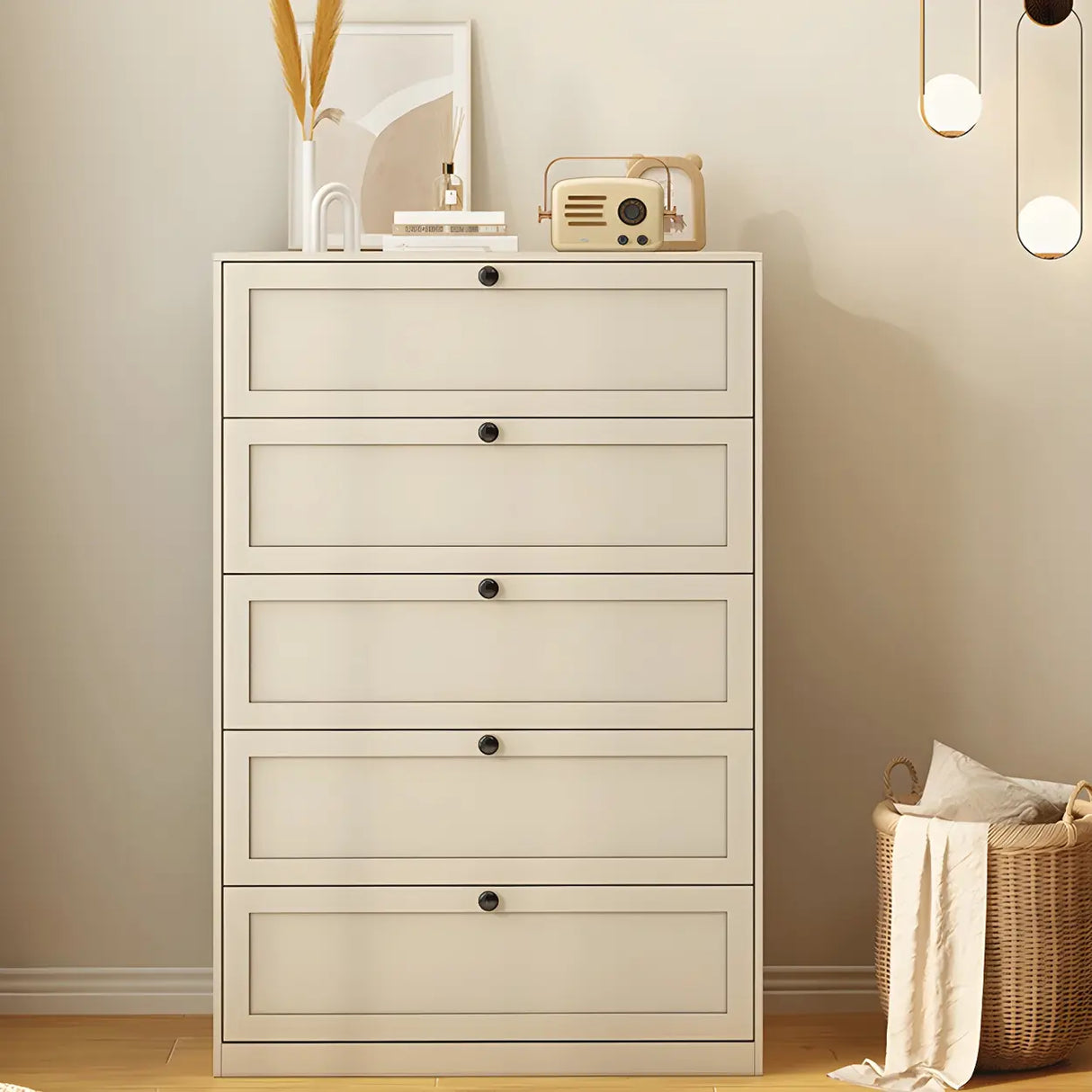 Yellow Finish Black Metal Handle Dresser with Drawers Image - 5