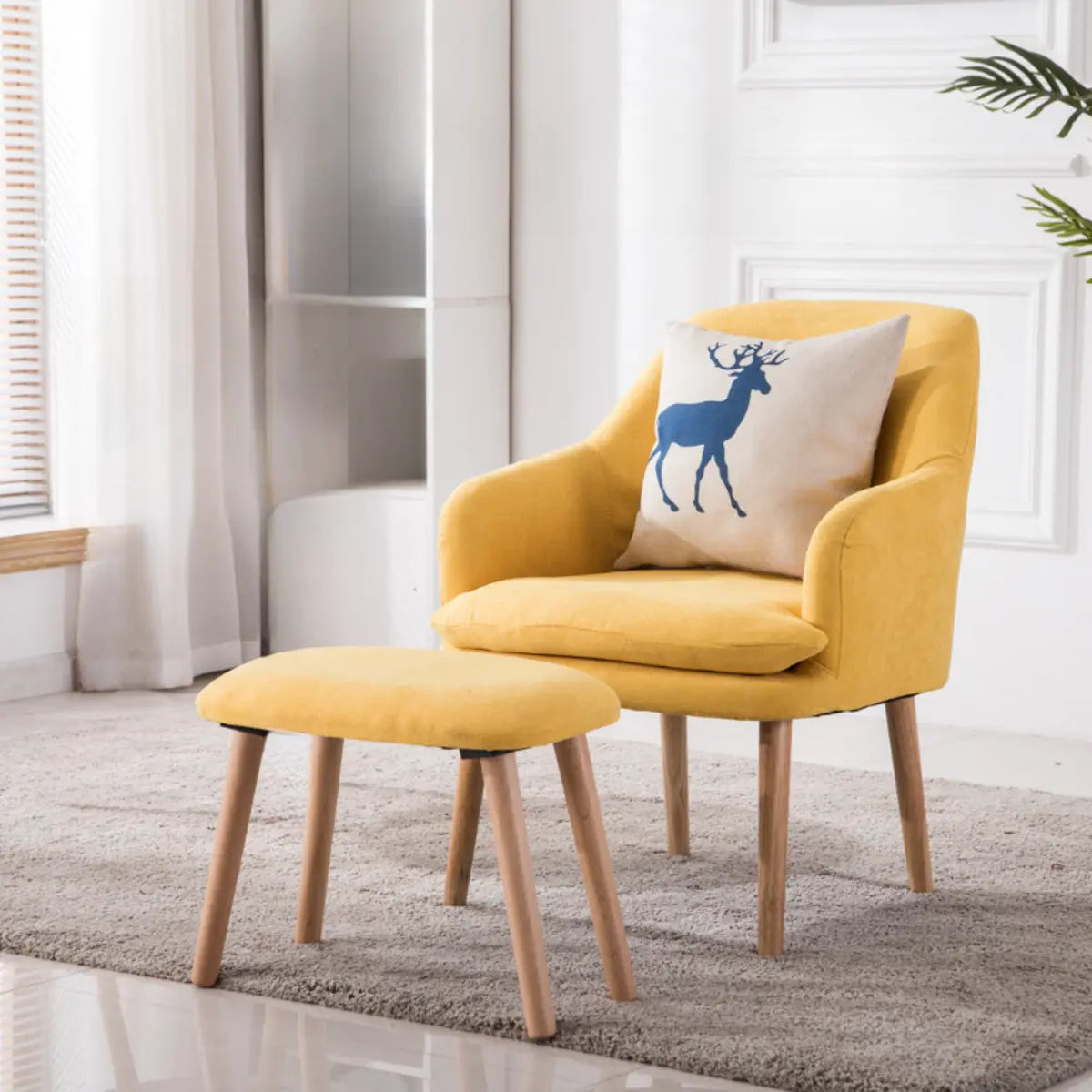 Yellow Flannel Sloped Arms Fixed Back Lounge Chair Image - 1