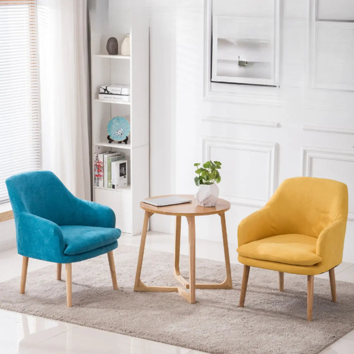 Yellow Flannel Sloped Arms Fixed Back Lounge Chair Image - 2