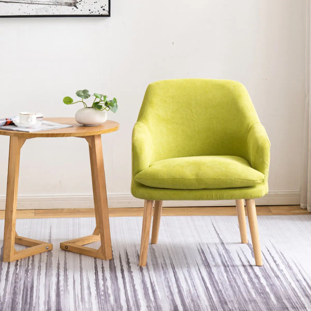 Yellow Flannel Sloped Arms Fixed Back Lounge Chair Image - 3