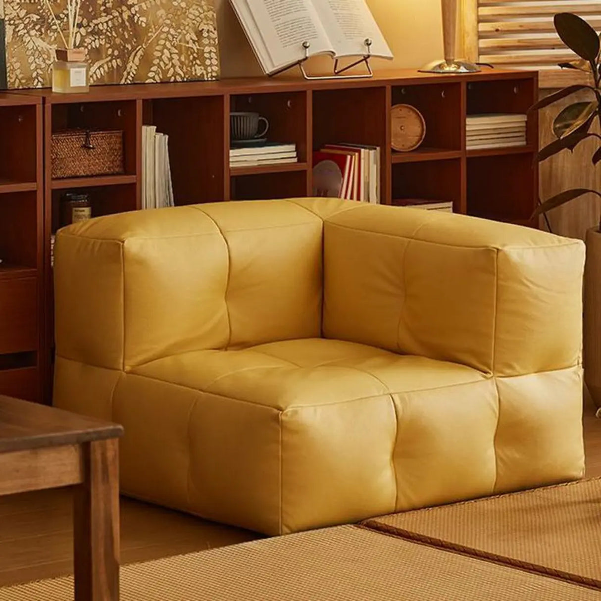 Yellow Tech Cloth Biscuit Back Reclining Corner Chair Image - 1