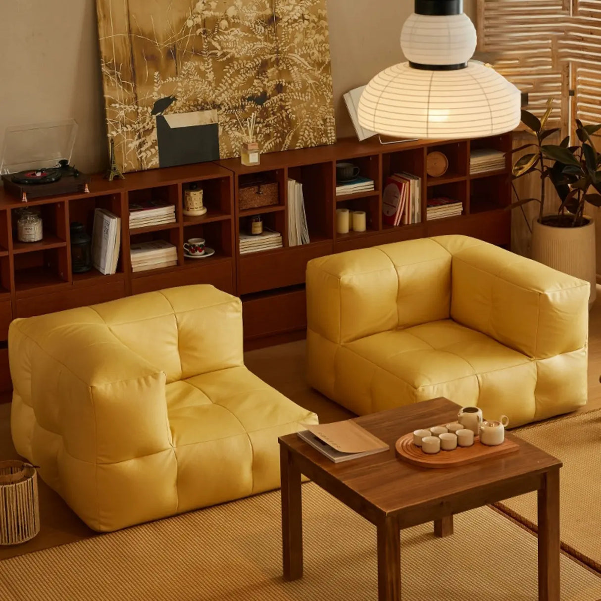 Yellow Tech Cloth Biscuit Back Reclining Corner Chair Image - 18