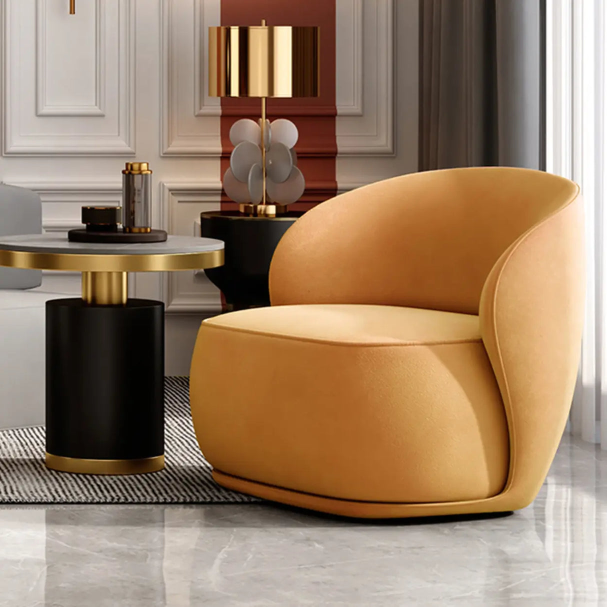 Yellow Velvet Tight Back High-Back Foam Fill Arm Chair Image - 1