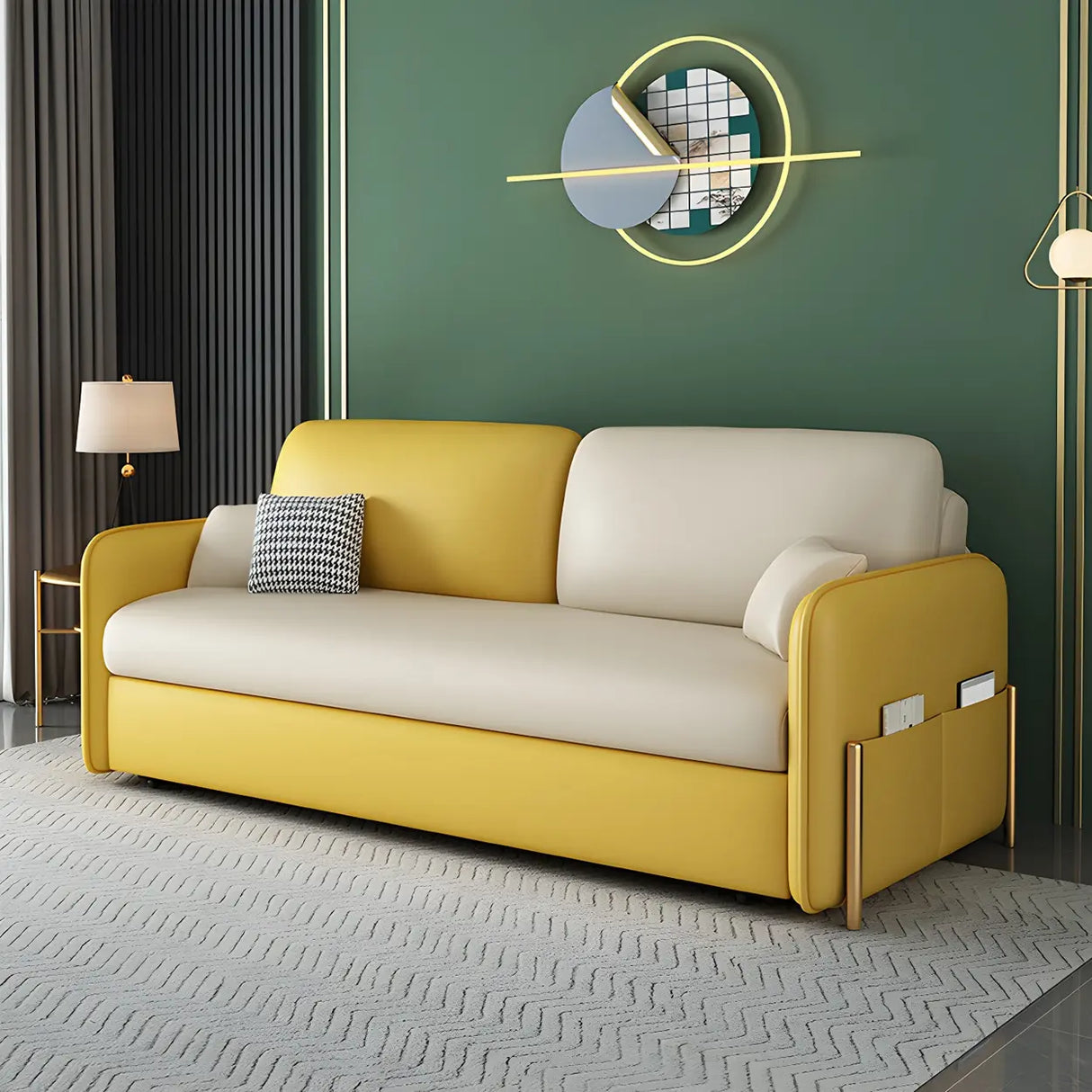 Yellow Water Resistant Loose Back Storage Sofa Bed Image - 1