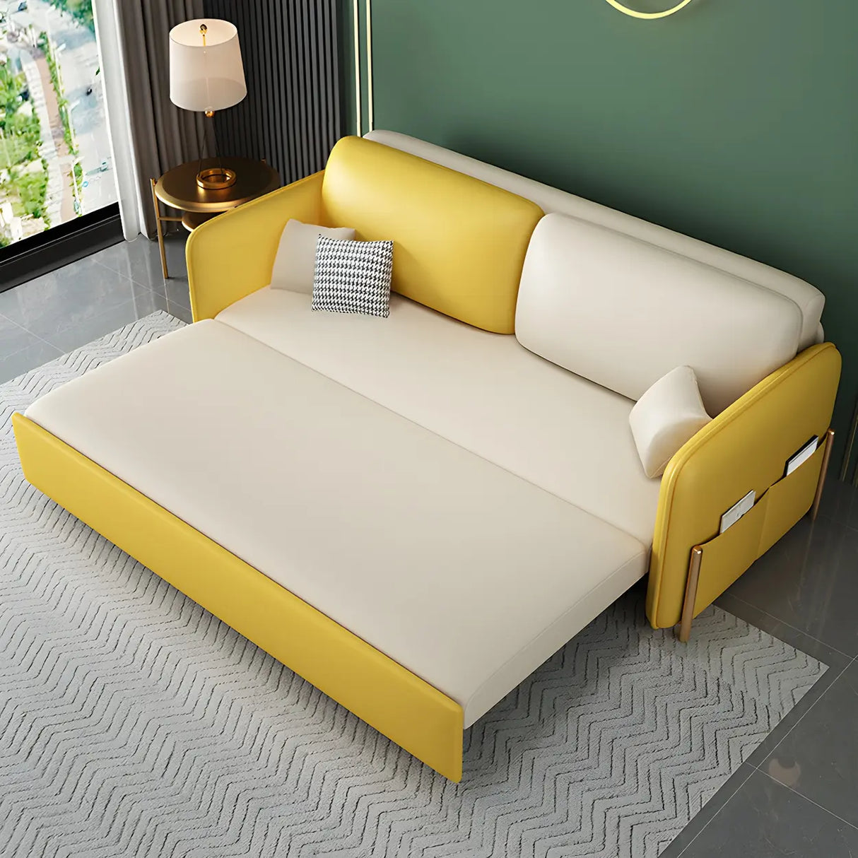 Yellow Water Resistant Loose Back Storage Sofa Bed Image - 3