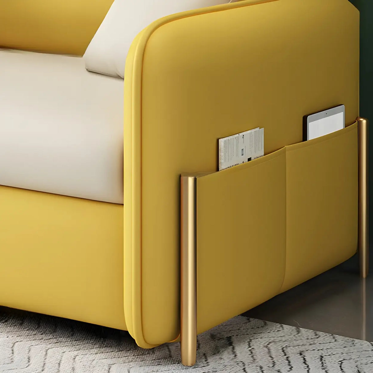 Yellow Water Resistant Loose Back Storage Sofa Bed Image - 7