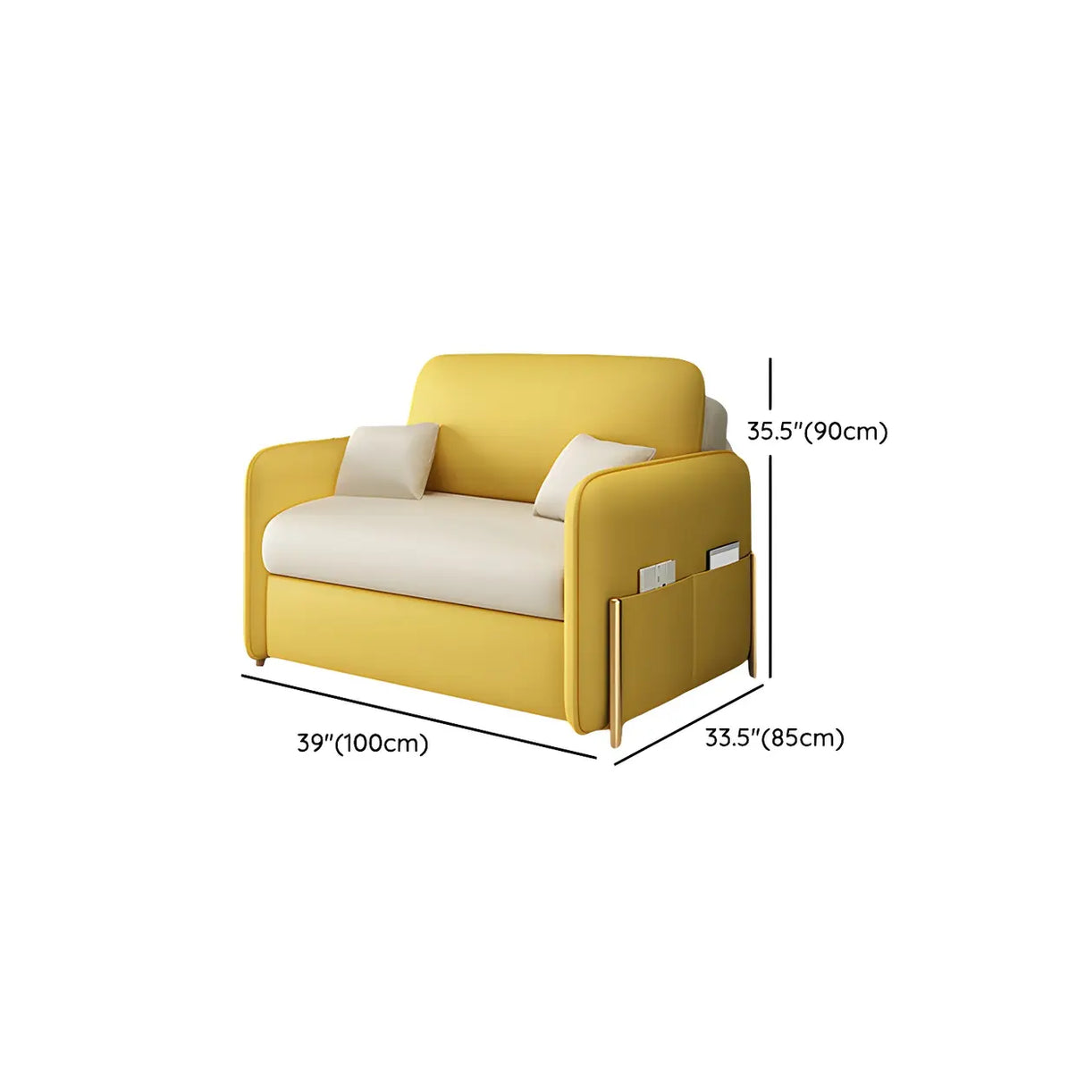 Yellow Water Resistant Loose Back Storage Sofa Bed