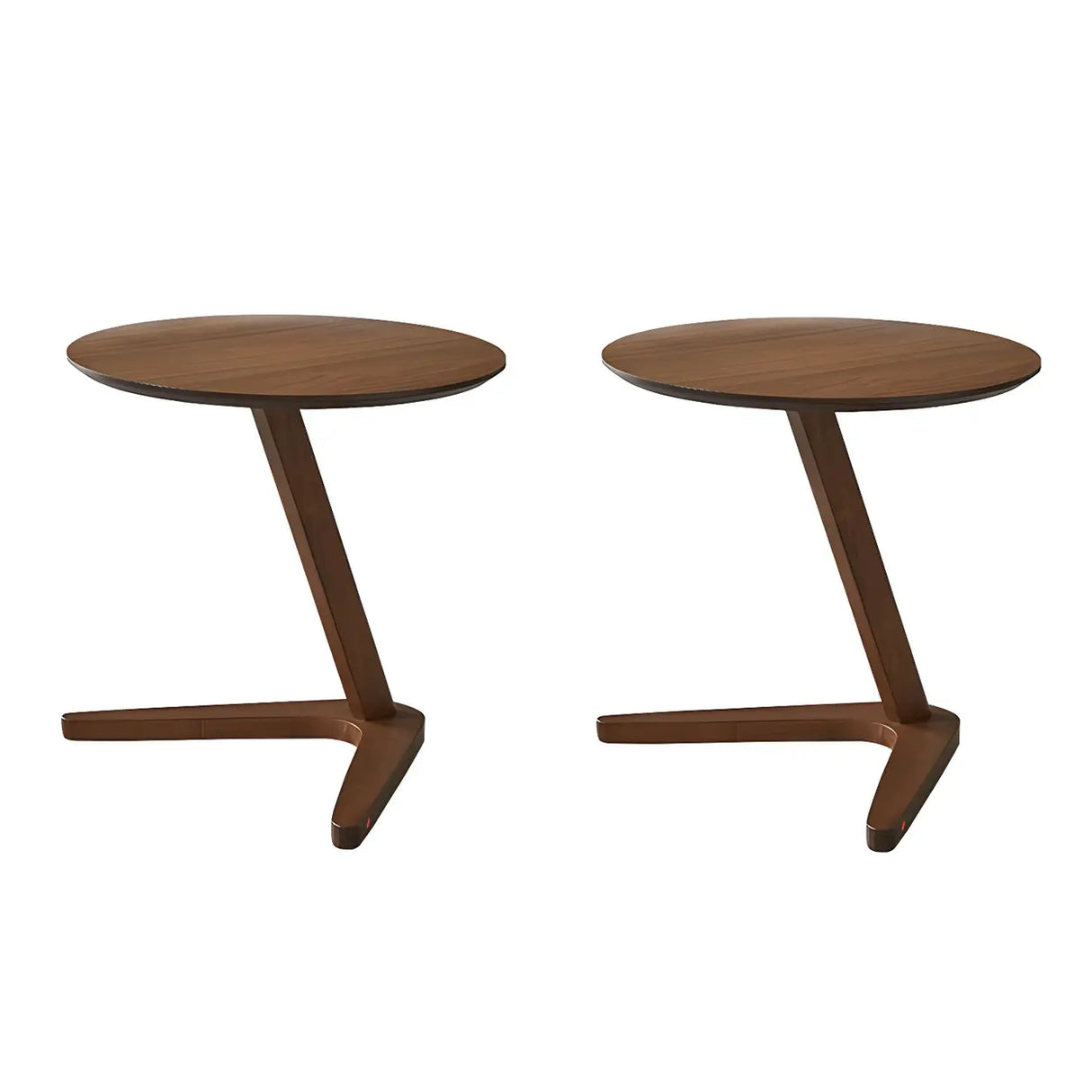 Z-Shaped Round Wood Walnut Finish Side Table Image - 11