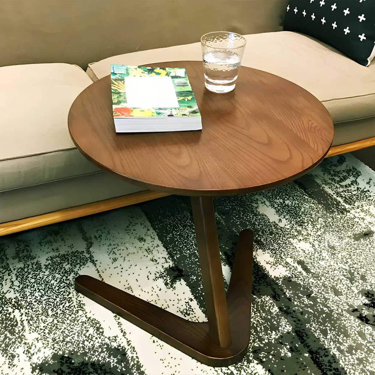 Z-Shaped Round Wood Walnut Finish Side Table Image - 12