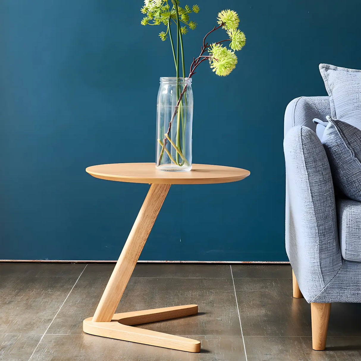 Z-Shaped Round Wood Walnut Finish Side Table Image - 3