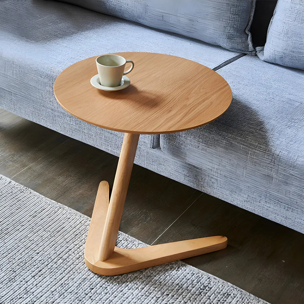 Z-Shaped Round Wood Walnut Finish Side Table Image - 4