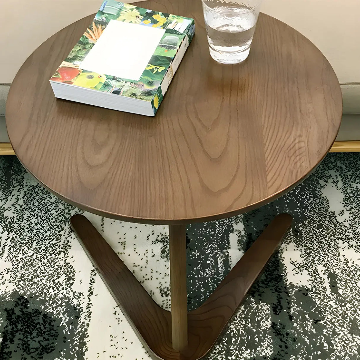 Z-Shaped Round Wood Walnut Finish Side Table Image - 7