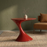 Modern Red Oval Sculpted Pedestal Side Table
