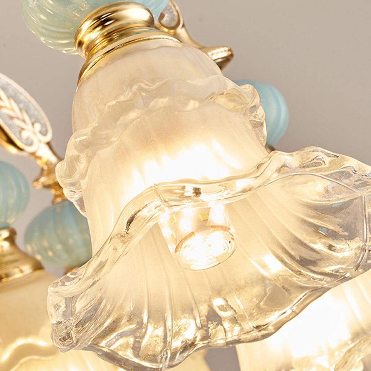 10-Light Vintage Blue Porcelain Flower Chandelier Image - 11
