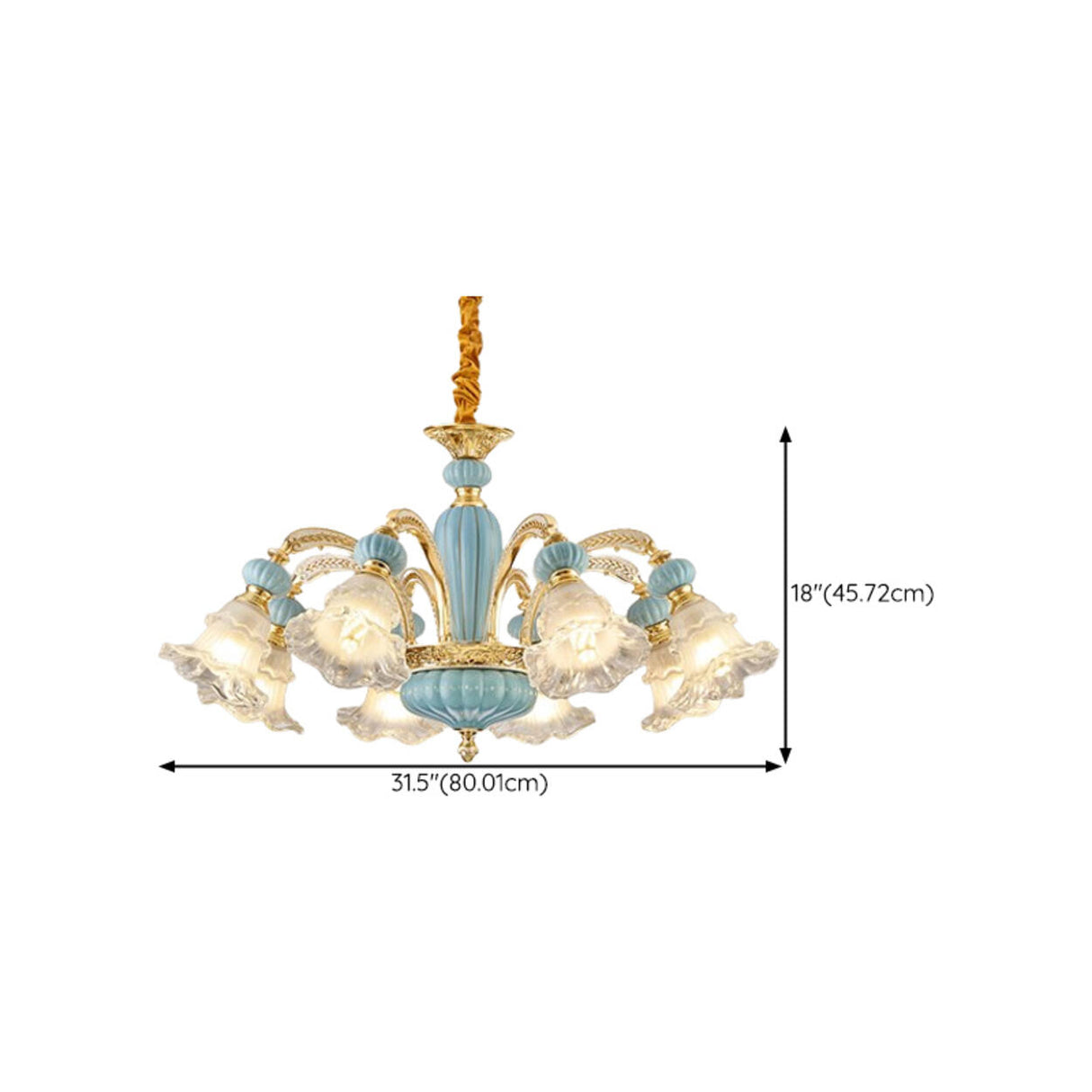 10-Light Vintage Blue Porcelain Flower Chandelier Image - 13