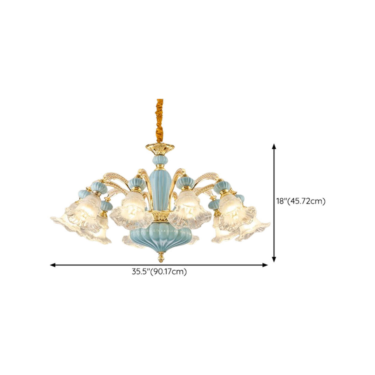 10-Light Vintage Blue Porcelain Flower Chandelier Image - 14