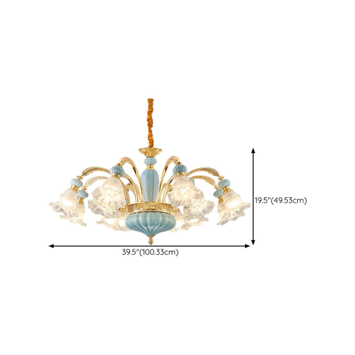 10-Light Vintage Blue Porcelain Flower Chandelier Image - 15