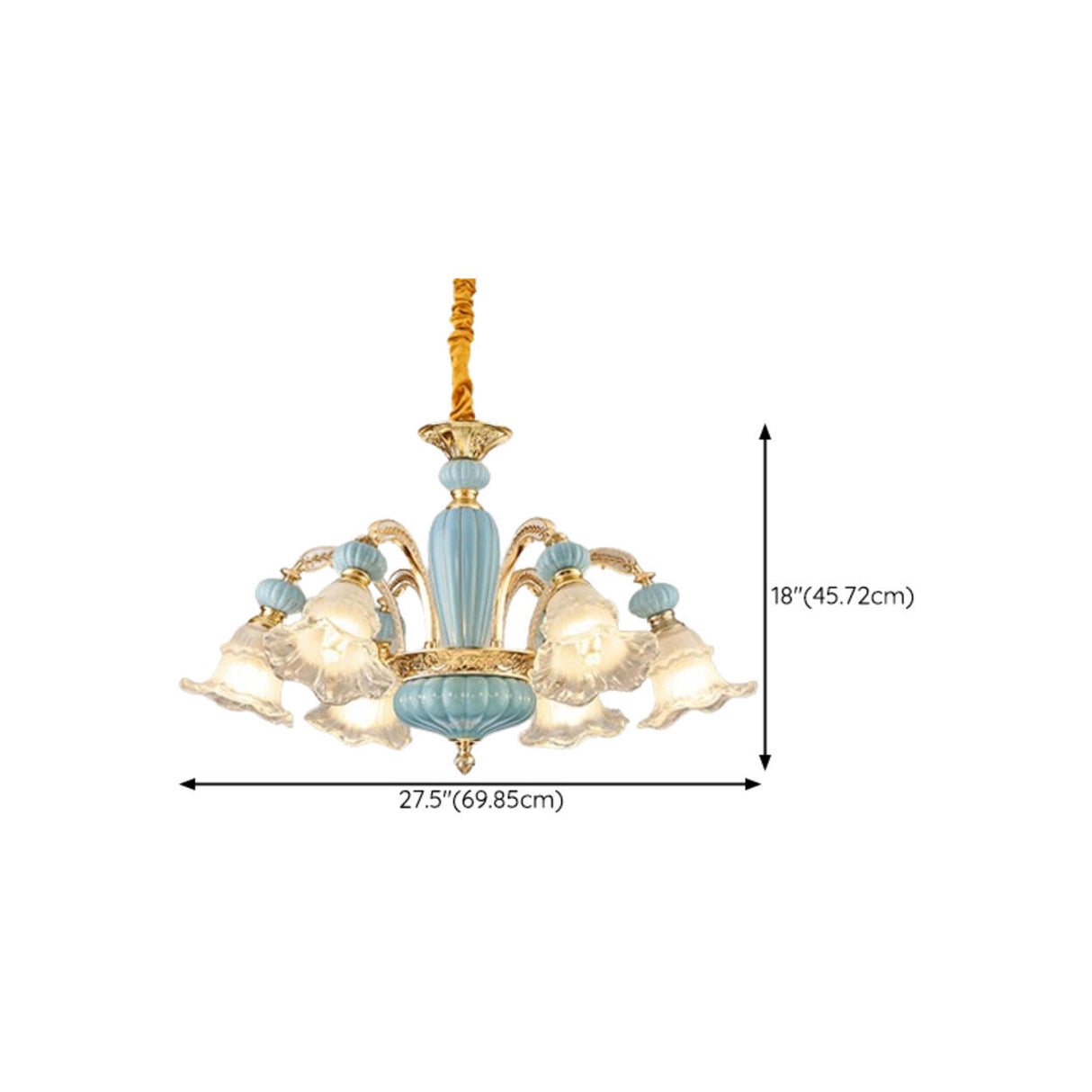 10-Light Vintage Blue Porcelain Flower Chandelier Image - 16