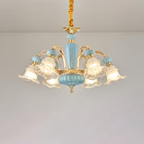 10-Light Vintage Blue Porcelain Flower Chandelier Image - 4