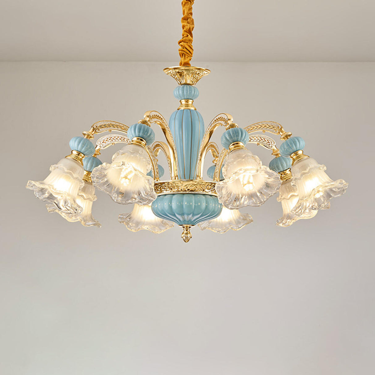 10-Light Vintage Blue Porcelain Flower Chandelier Image - 5