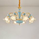 10-Light Vintage Blue Porcelain Flower Chandelier Image - 5