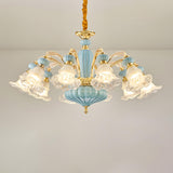 10-Light Vintage Blue Porcelain Flower Chandelier Image - 6