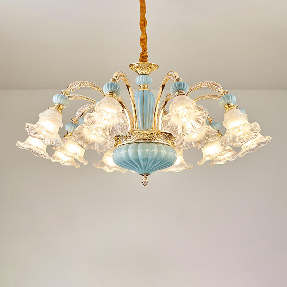 10-Light Vintage Blue Porcelain Flower Chandelier Image - 8