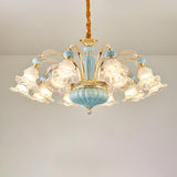 10-Light Vintage Blue Porcelain Flower Chandelier Image - 8