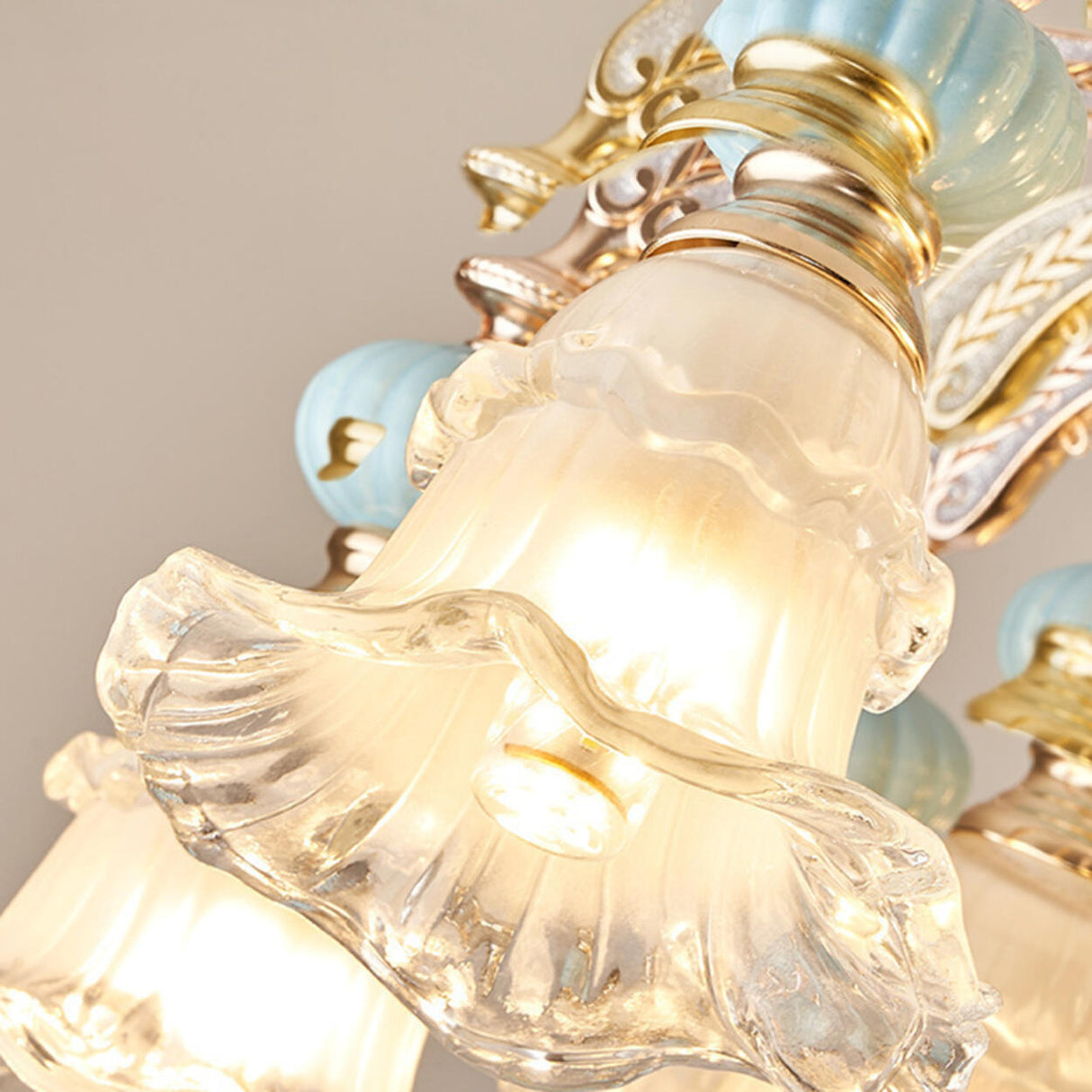 10-Light Vintage Blue Porcelain Flower Chandelier Image - 9