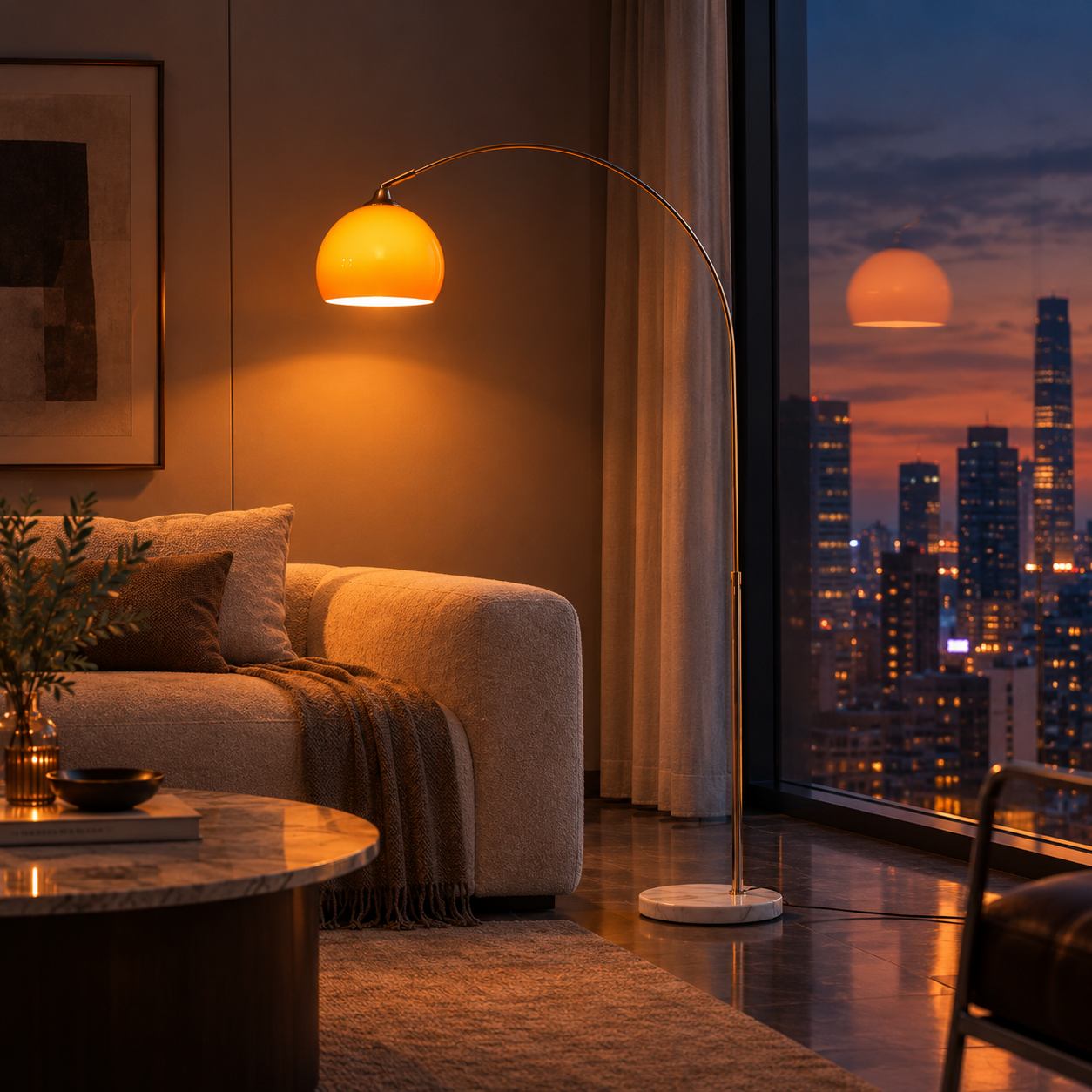 Orange Dome Modern Arched Metal LED Floor Lamp