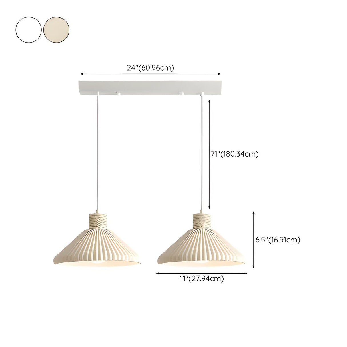 2-Light Modern White Ribbed Cone Island Pendant Light 