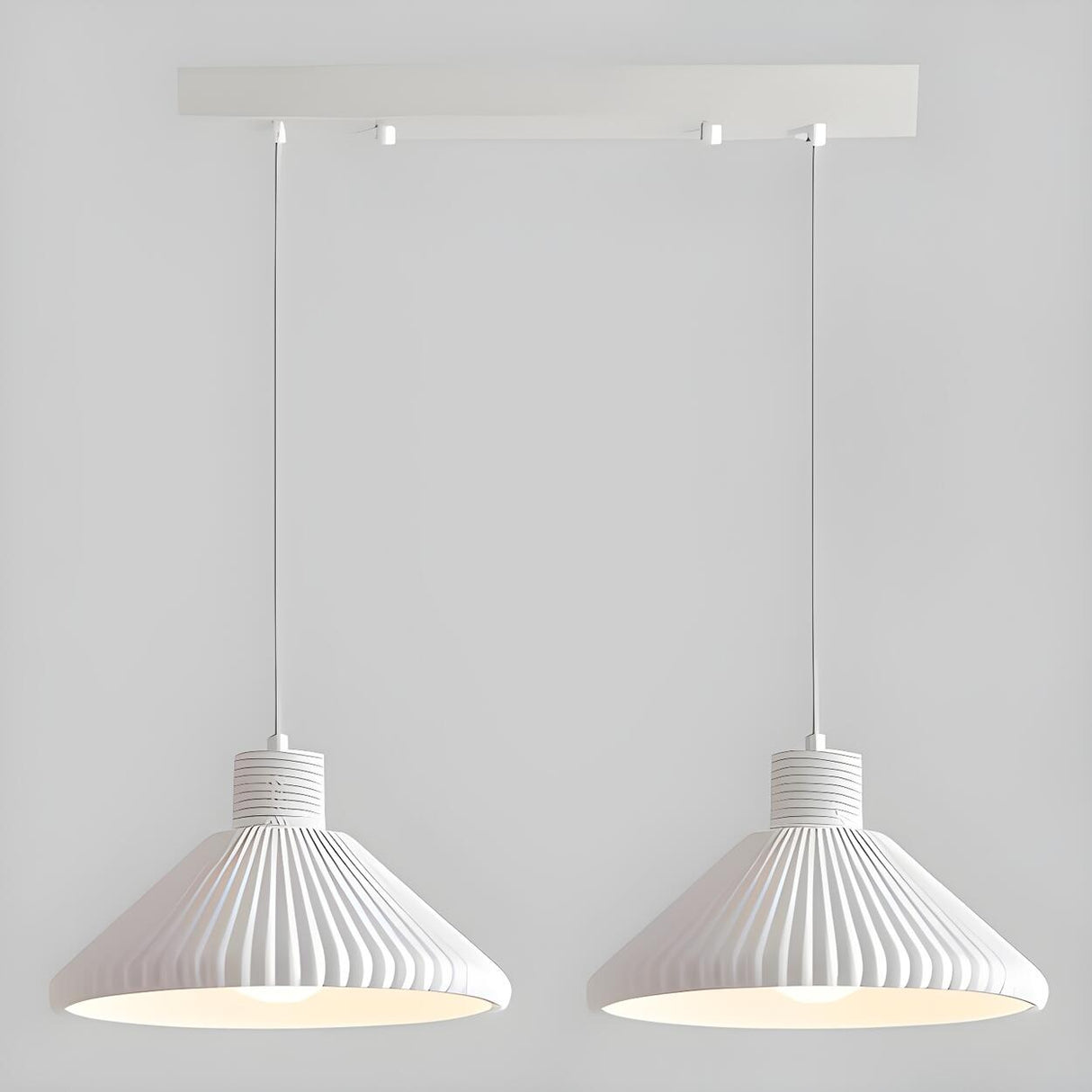 2-Light Modern White Ribbed Cone Island Pendant Light Image - 2