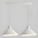 2-Light Modern White Ribbed Cone Island Pendant Light Image - 2