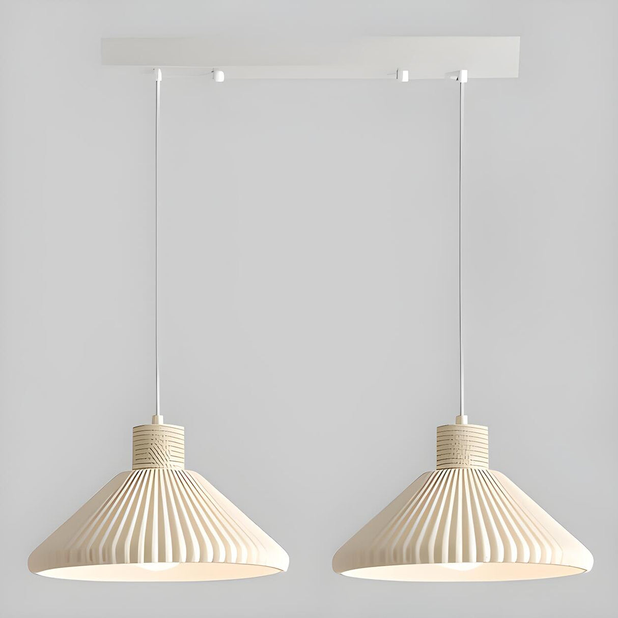 2-Light Modern White Ribbed Cone Island Pendant Light Image - 3