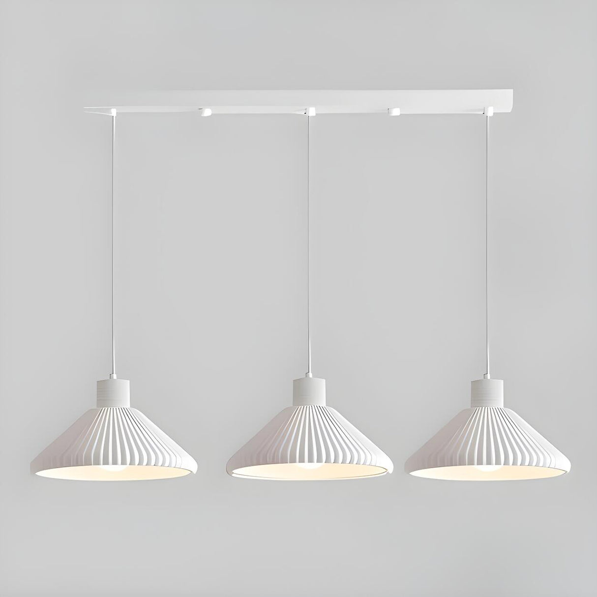 2-Light Modern White Ribbed Cone Island Pendant Light Image - 5