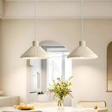 2-Light Modern White Ribbed Cone Island Pendant Light Image - 6
