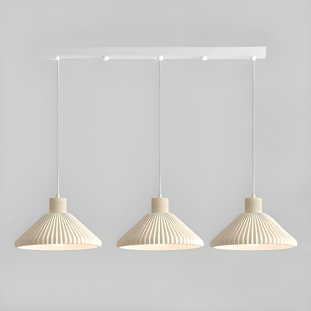 2-Light Modern White Ribbed Cone Island Pendant Light Image - 7