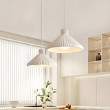 2-Light Modern White Ribbed Cone Island Pendant Light Image - 8