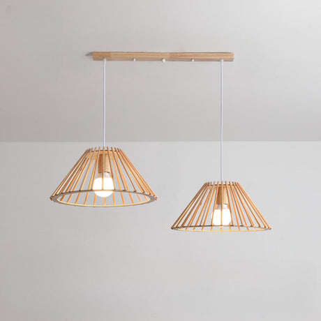 2-Light Rustic Cone Rubber Wood Kitchen Pendant Light Image - 2