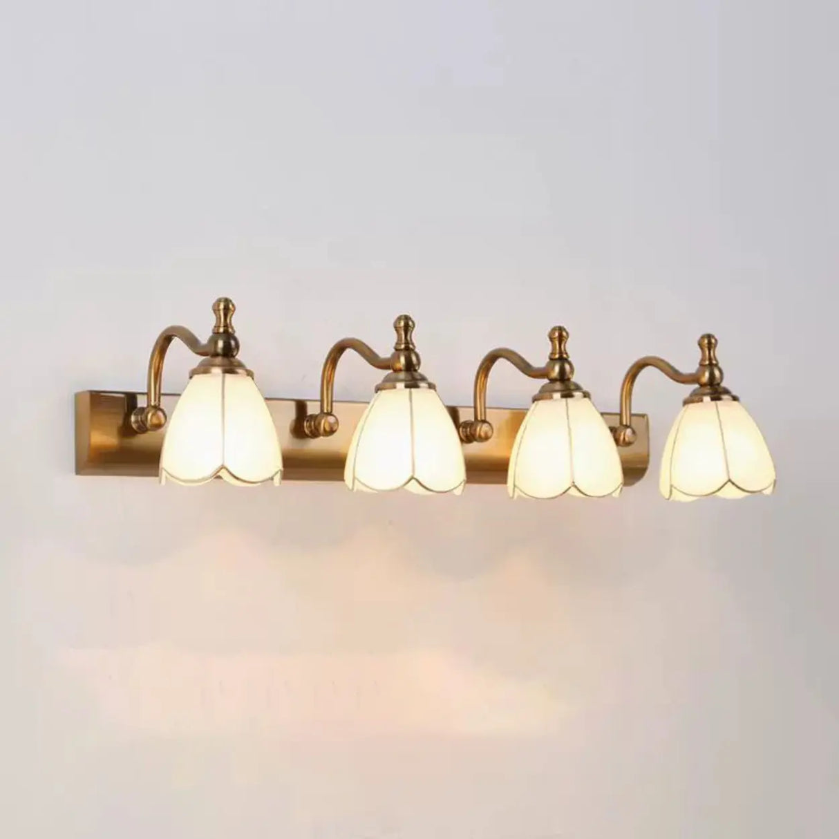 2-Light Vintage Brass Floral Glass LED Vanity Light Image - 13