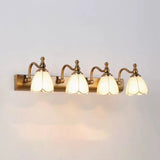 2-Light Vintage Brass Floral Glass LED Vanity Light Image - 13