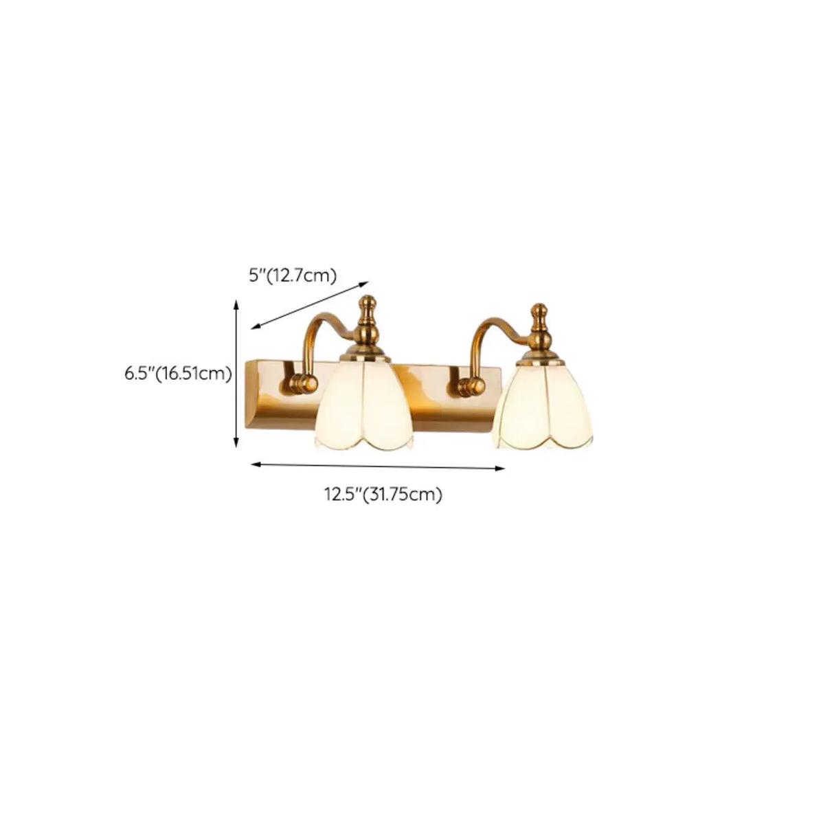 2-Light Vintage Brass Floral Glass LED Vanity Light Image - 22
