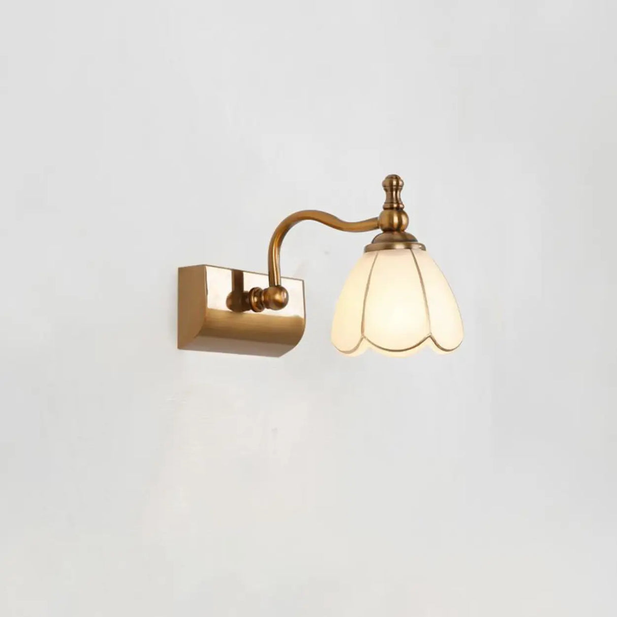 2-Light Vintage Brass Floral Glass LED Vanity Light Image - 4