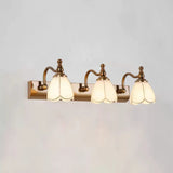 2-Light Vintage Brass Floral Glass LED Vanity Light Image - 9