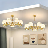 2 Tiers Modern White Fabric Jar Gold Chandelier Image - 17