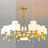 2 Tiers Modern White Fabric Jar Gold Chandelier Image - 8