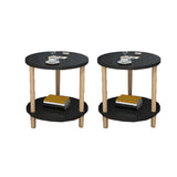 2 Tiers Rectangular Beech Wood Black Storage Side Table Image - 9