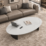 Oval Scratch Resistant Stone Top Iron Base Coffee Table