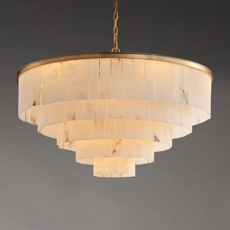 Contemporary Alabaster Tiered Gold Living Room Chandelier